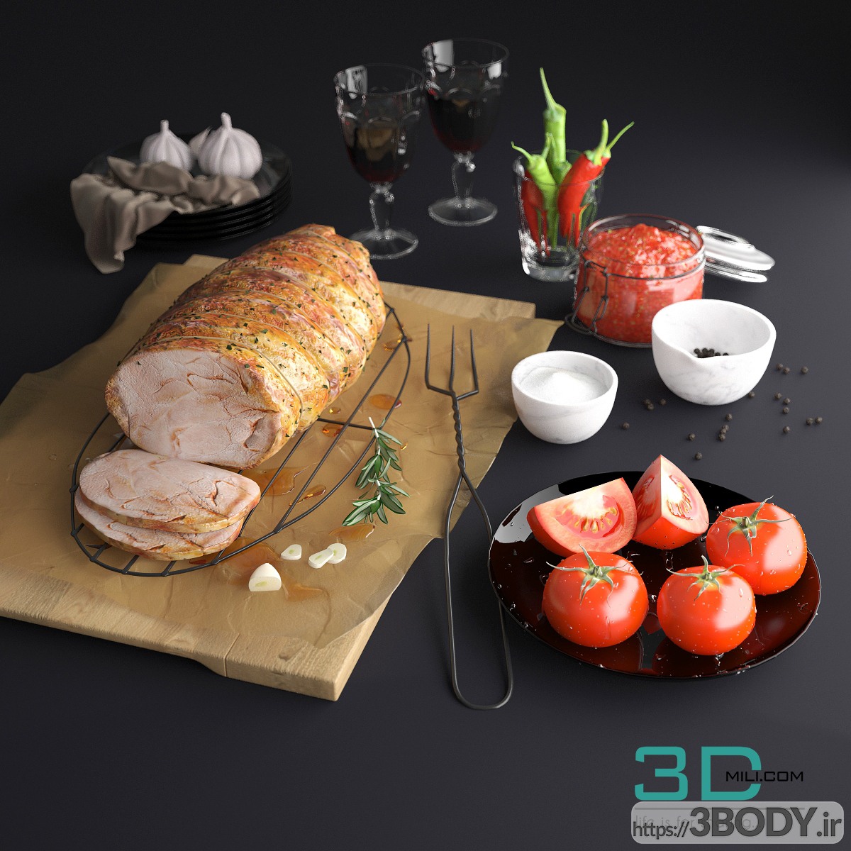مدل سه بعدی غذای گوشت بریان شده  عکس 1