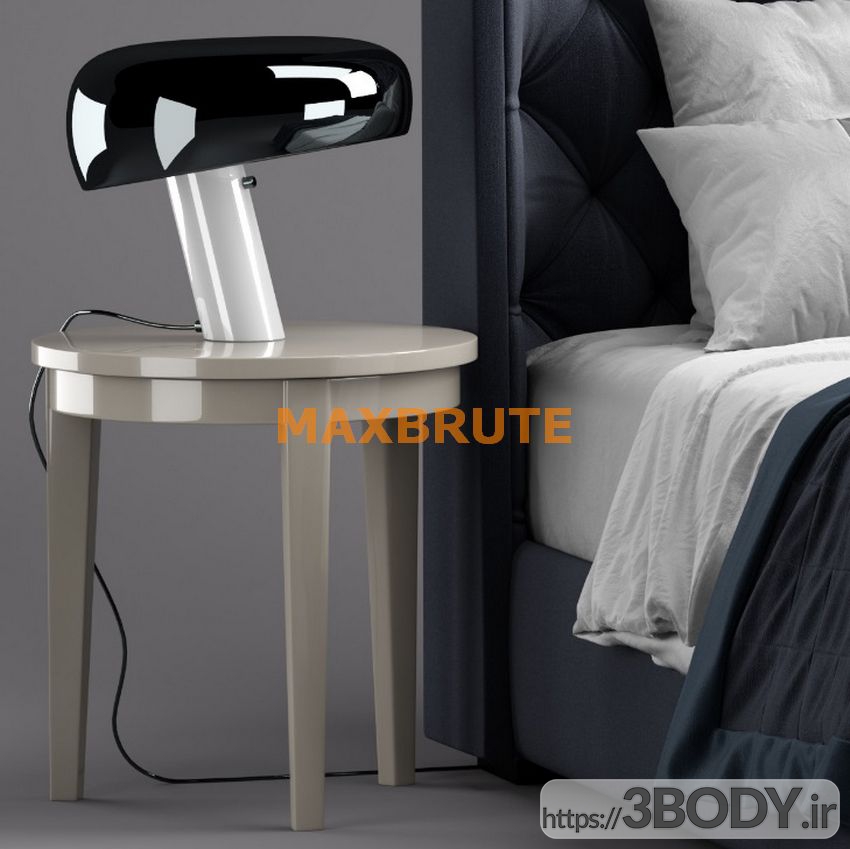 مدل سه بعدی تخت خواب دو نفره  خاکستری عکس 2