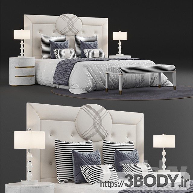 مدل سه بعدی تخت خواب دو نفره  سفید عکس 2