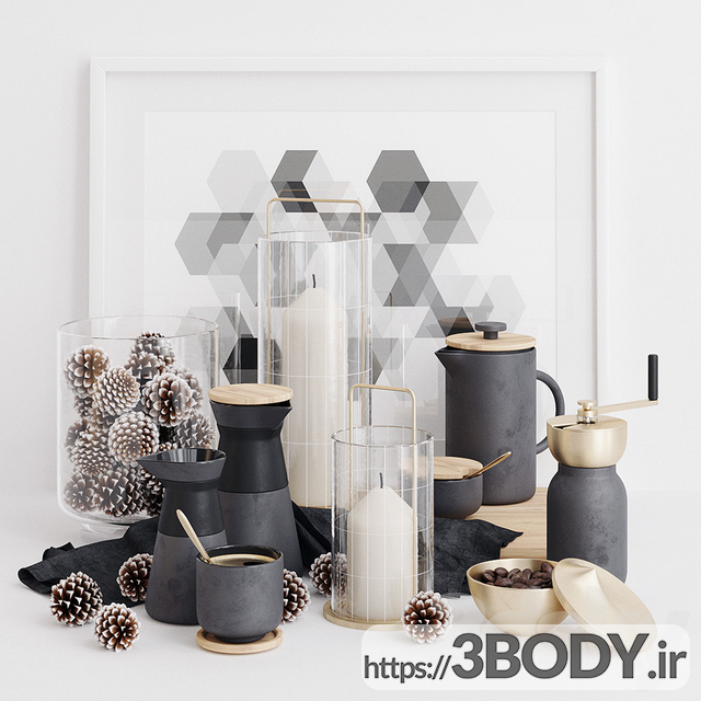 مدل سه بعدی ست قهوه و قهوه ساز عکس 2