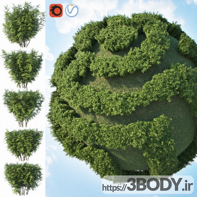 مدل سه بعدی مجموعه درخت ودرختچه عکس 1