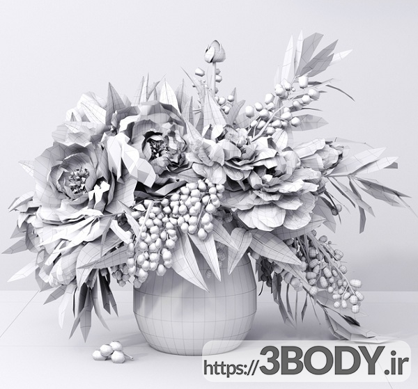 آبجکت سه بعدی گل و برگ انگور همراه گلدان عکس 5