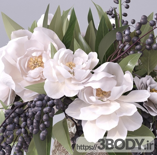 آبجکت سه بعدی گل و برگ انگور همراه گلدان عکس 3