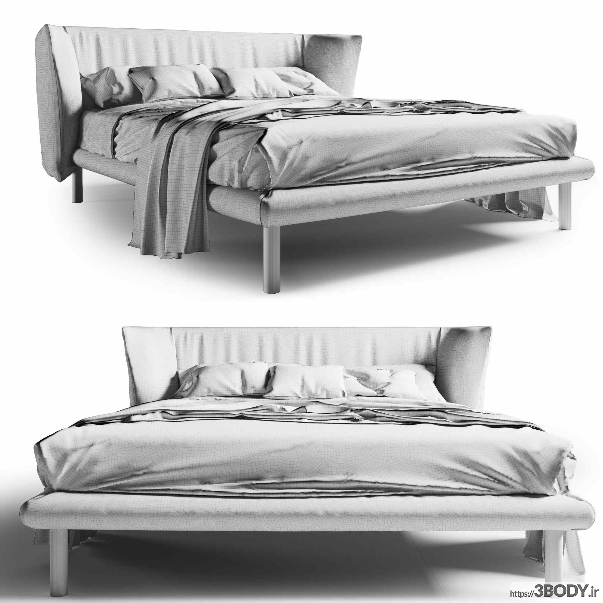 مدل سه بعدی تخت خواب دو نفره  صورتی عکس 2