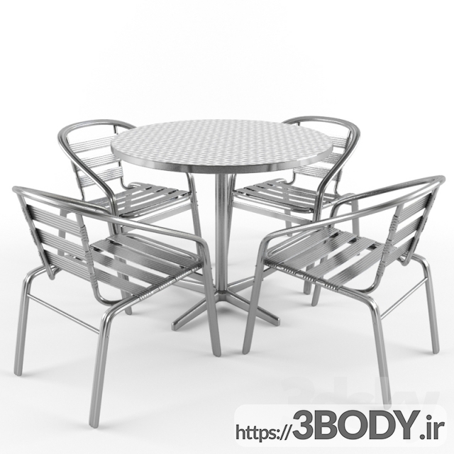 آبجکت سه بعدی میز و صندلی آلومینیومی عکس 1