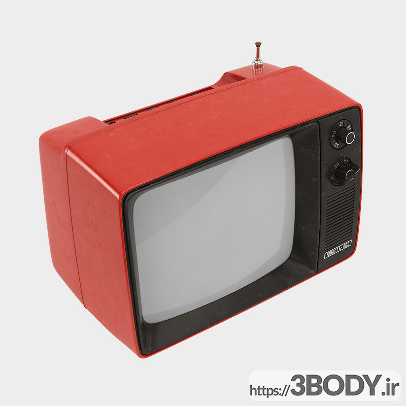 آبجکت سه بعدی تلویزیون قدیمی  قرمز عکس 2