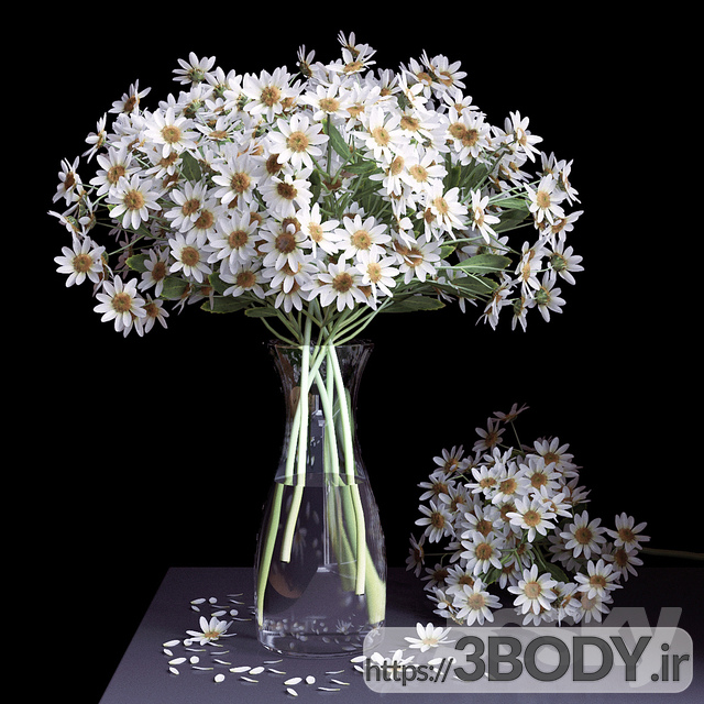 آبجکت سه بعدی دسته گل بابونه در گلدان عکس 1