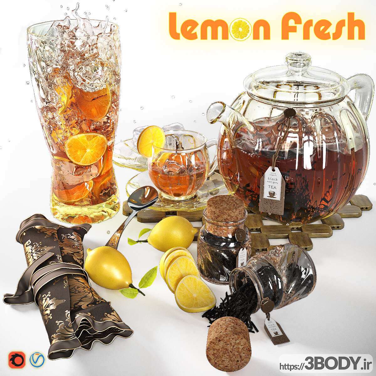 آبجکت سه بعدی چای با لیمو عکس 2