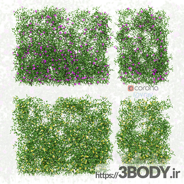 مدل سه بعدی گل و گیاه دیوار گلها روی شبکه عکس 1