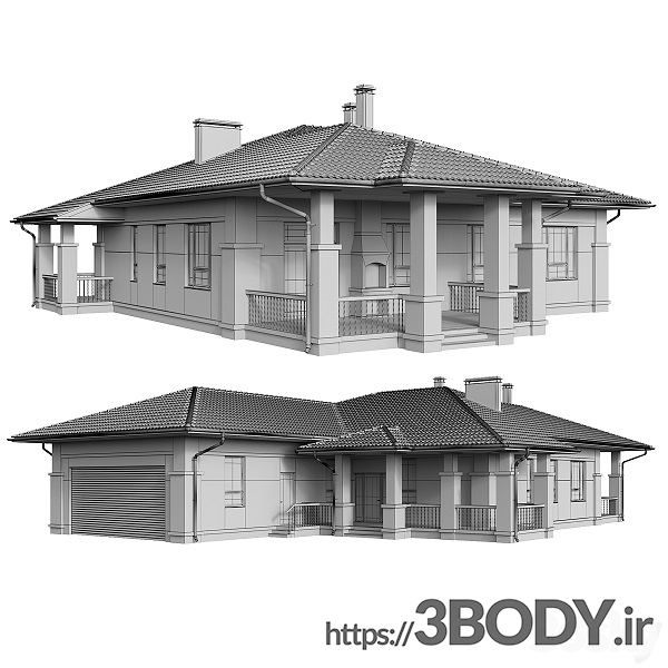 مدل سه بعدی خانه روستایی با گاراج (کلبه ) عکس 2