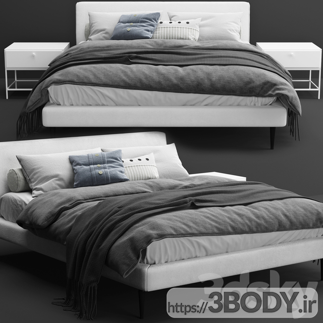 آبجکت سه بعدی تختخواب دو نفره  خاکستری عکس 1