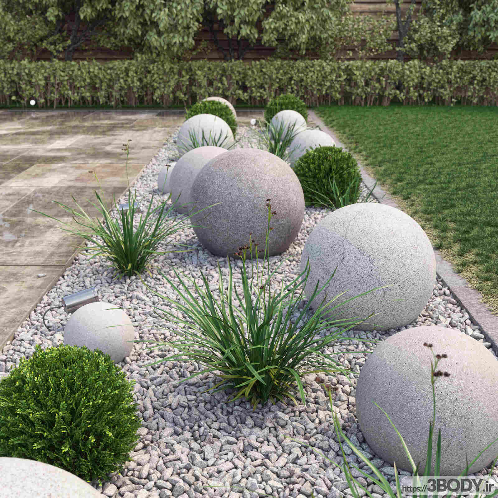 مدل سه بعدی باغچه و سنگ نما عکس 4