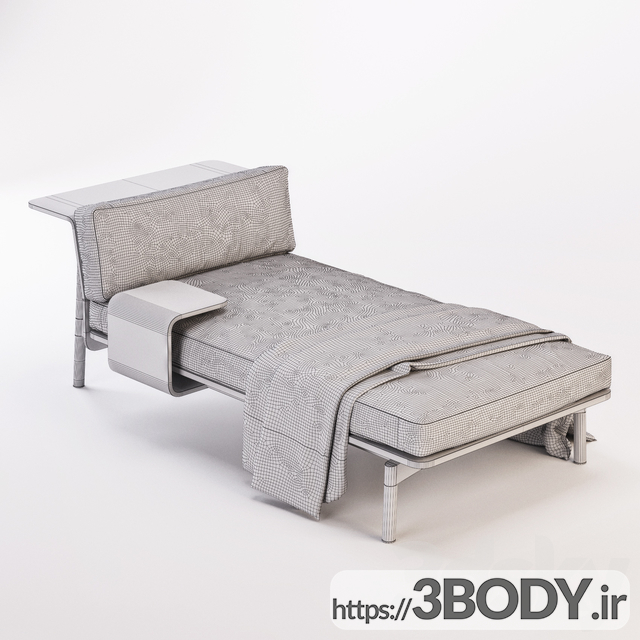آبجکت سه بعدی  تخت خواب رنگ طوسی عکس 2
