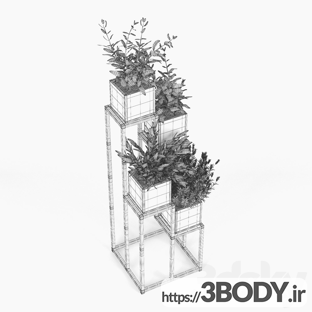 مدل سه بعدی گیاهان زینتی با گلدان چوبی عکس 2