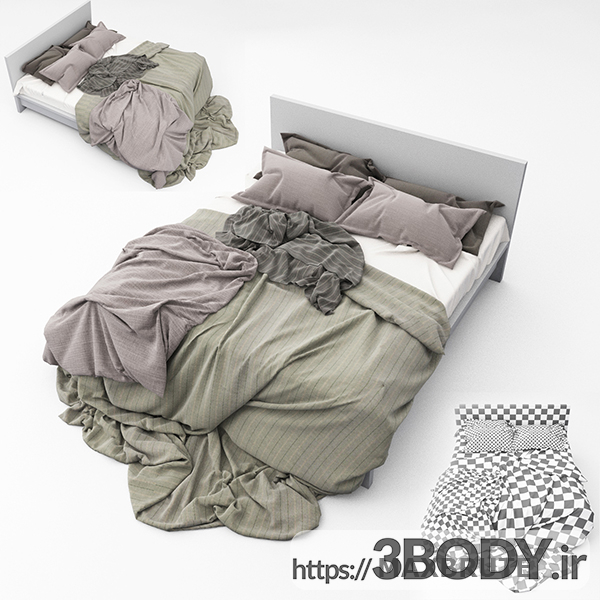 آبجکت سه بعدی تخت خواب دو نفره عکس 1