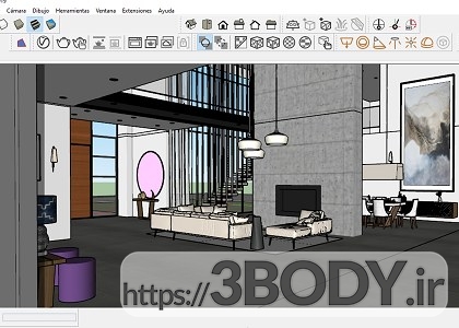 صحنه داخلی سالن پذیرایی و سرویس کامل فضای داخلی برای sketchupt عکس 3