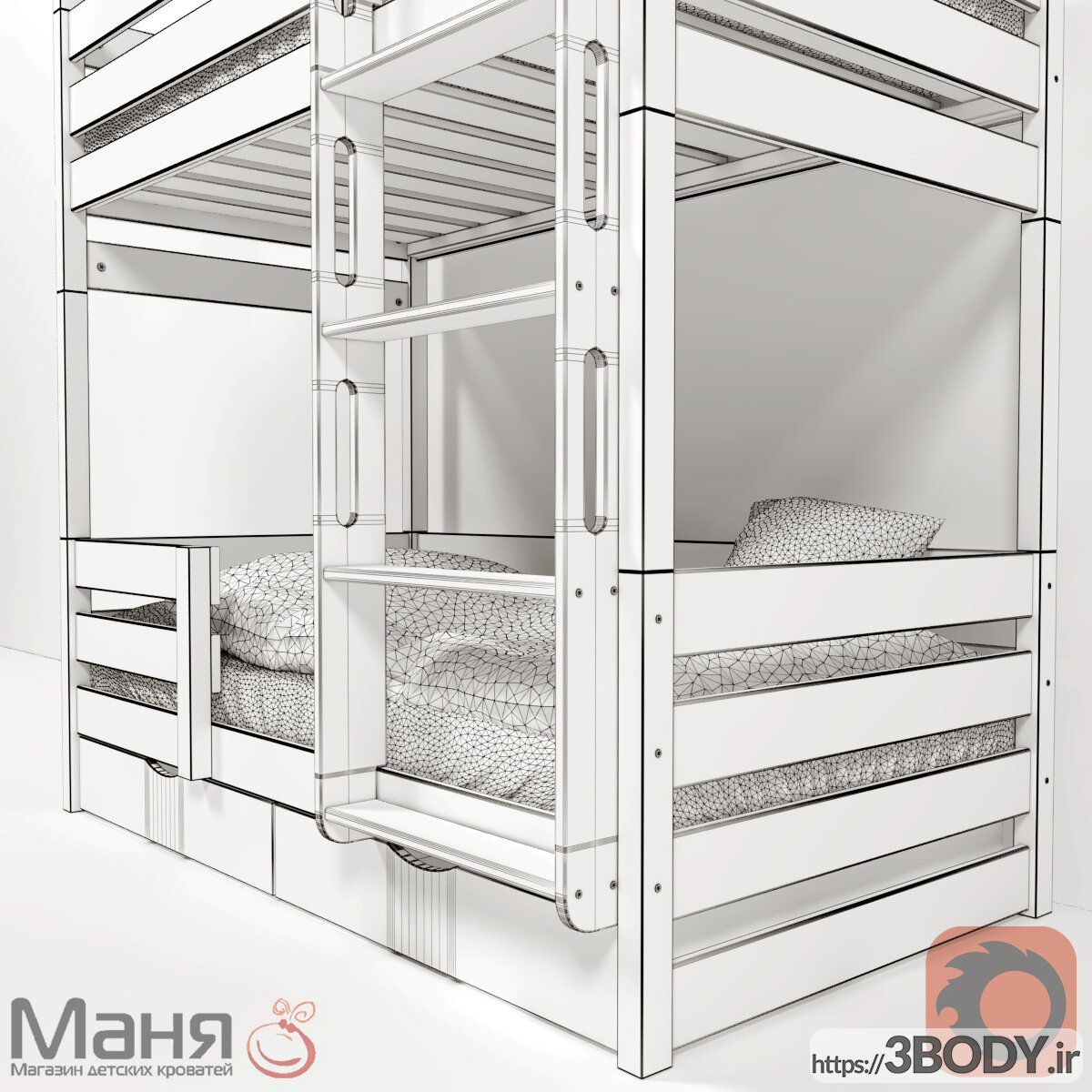 مدل سه بعدی تخت خواب بچه تخت دو طبقه عکس 3