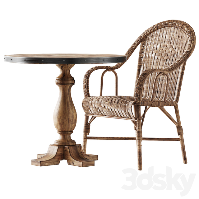 آبجکت سه بعدی میز چوبی و صندلی کنفی عکس 2