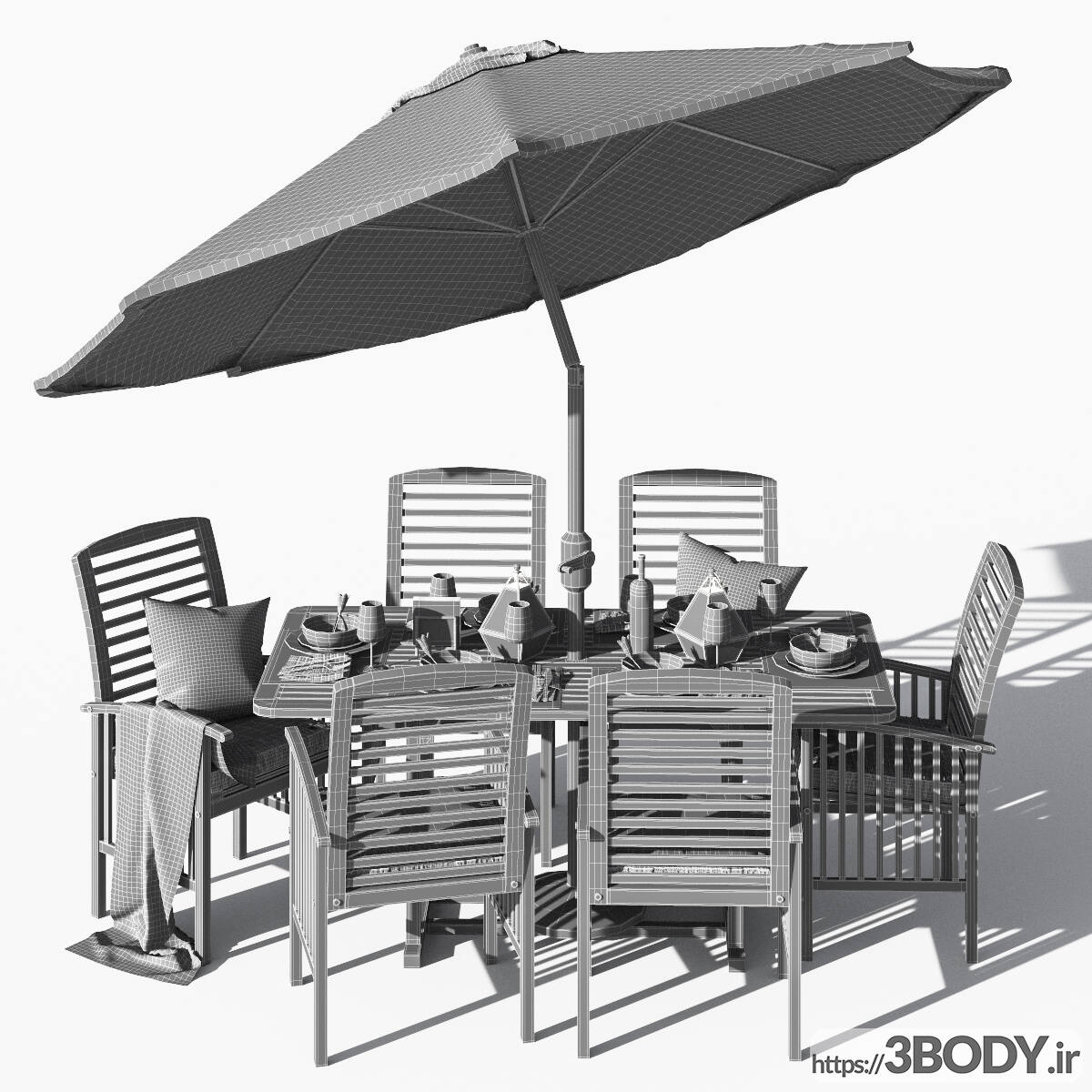 مدل سه بعدی  میز و صندلی مجموعه ناهار خوری 7 تکه ای قهوه ای عکس 3
