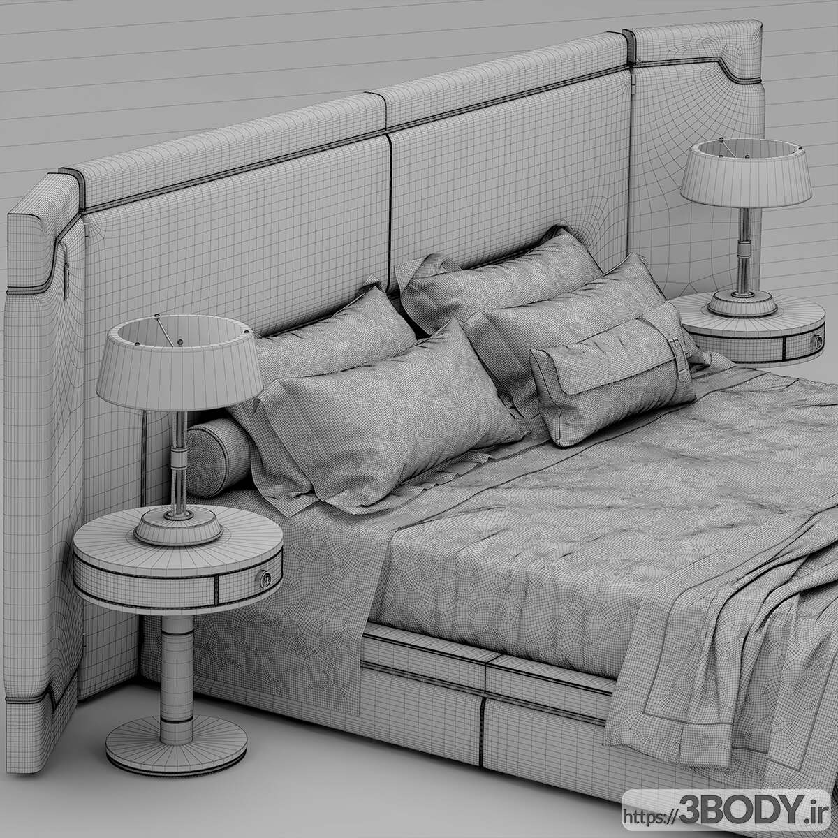 آبجکت سه بعدی تخت خواب دو نفره  طوسی عکس 2