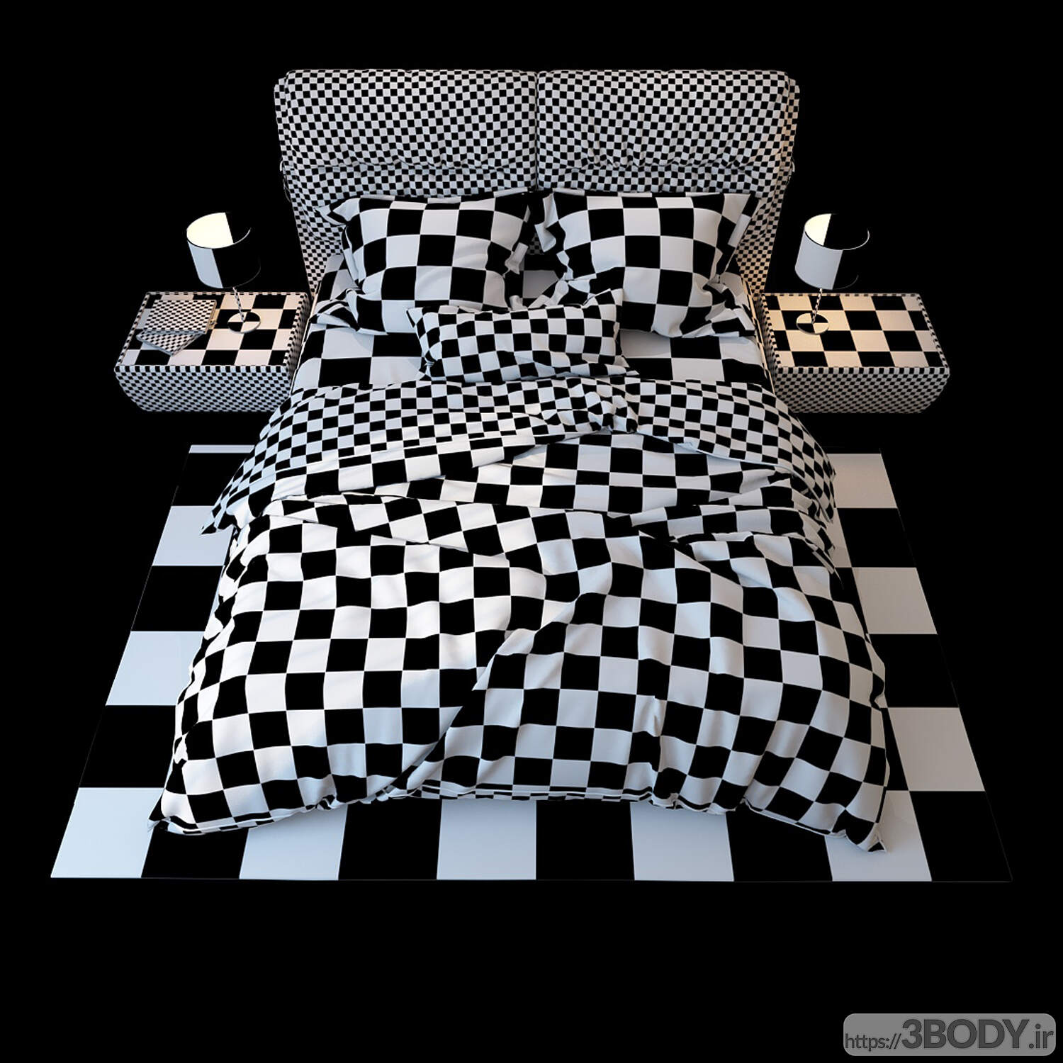 مدل سه بعدی تخت خواب دو نفره  بنفش عکس 3