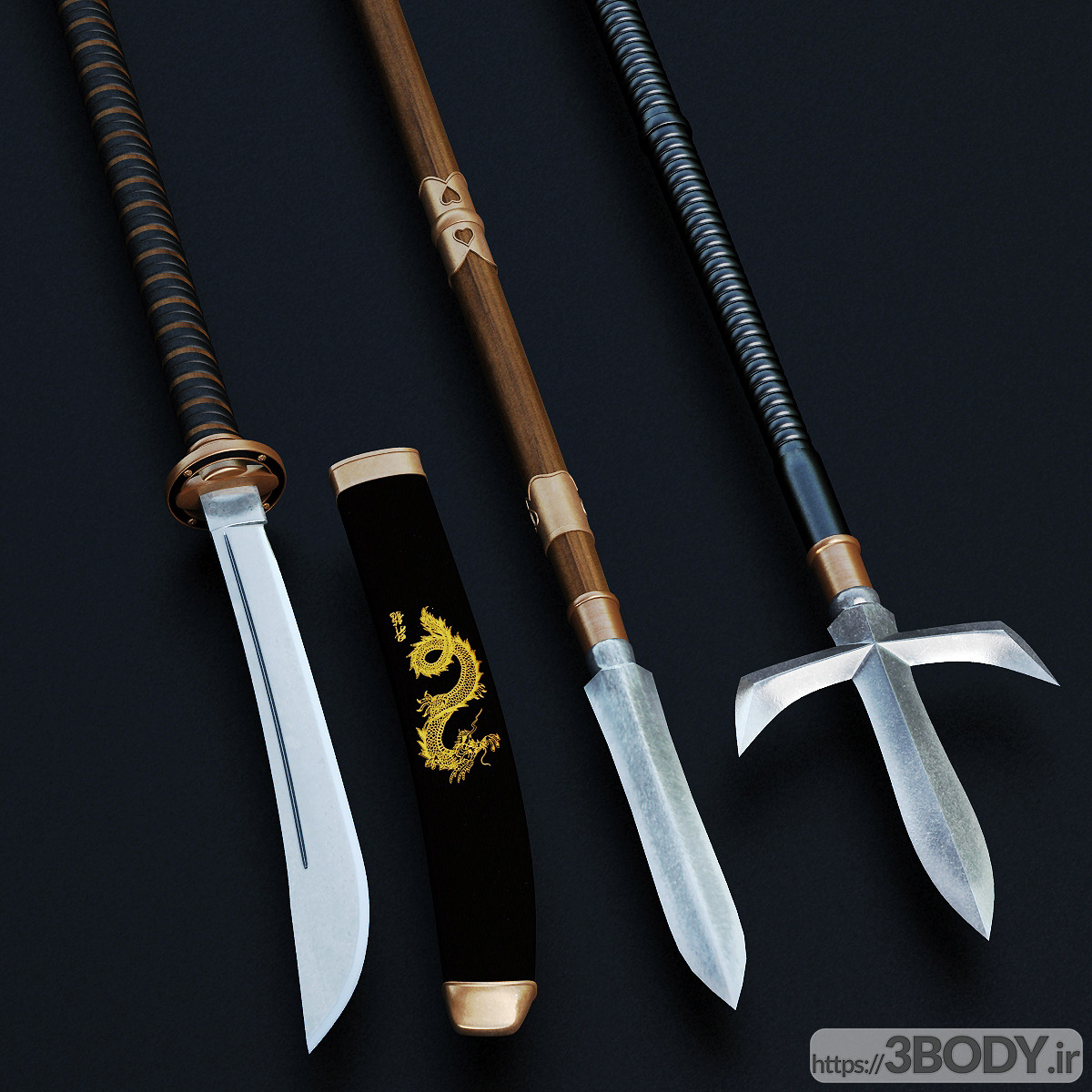 مدل سه بعدی سلاح های سنتی ژاپنی عکس 1