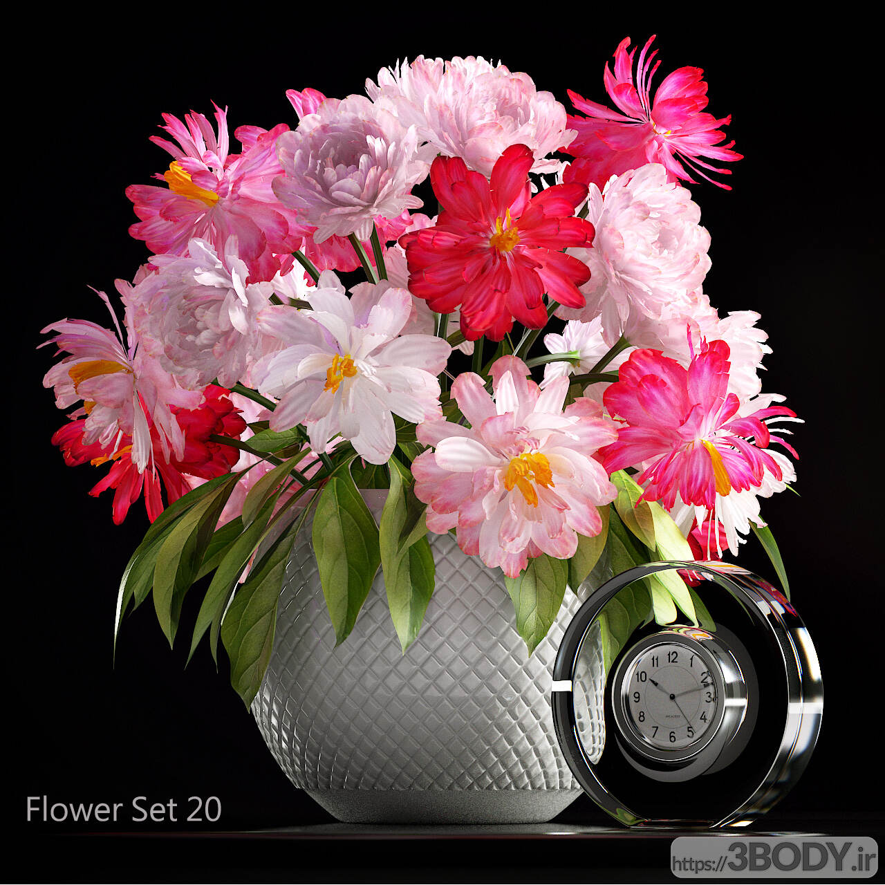 آبجکت سه بعدی  ست تزئینی گل و گلدان عکس 1