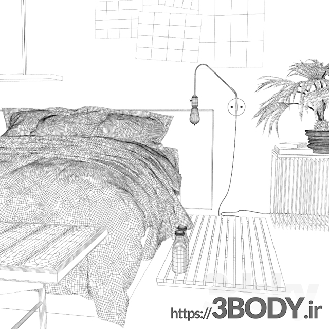 مدل سه بعدی تخت خواب  مشکی عکس 3