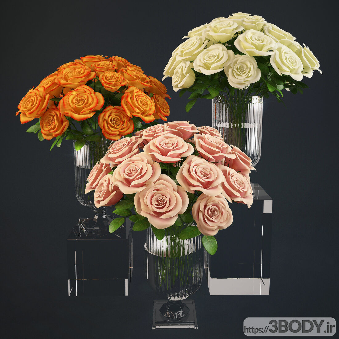 آبجکت سه بعدی دسته گلهای رز در گلدان رالف لورن عکس 1