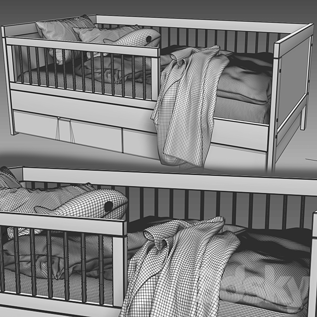 آبجکت سه بعدی تخت کودک عکس 3