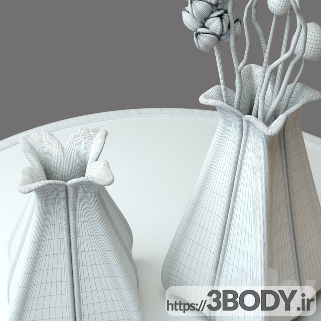 آبجکت سه بعدی گلدان خاکستری با کرک عکس 2
