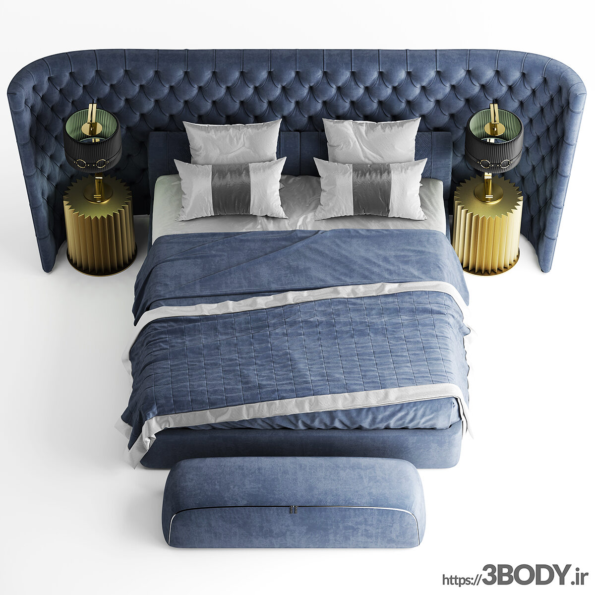 مدل سه بعدی تخت خواب دو نفره  آبی عکس 1