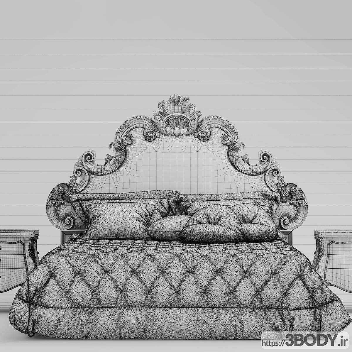 آبجکت سه بعدی تخت خواب دو نفره  طوسی عکس 3