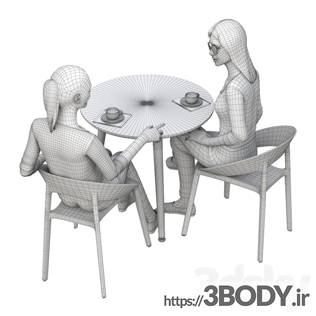 آبجکت سه بعدی دختران در یک کافه عکس 3