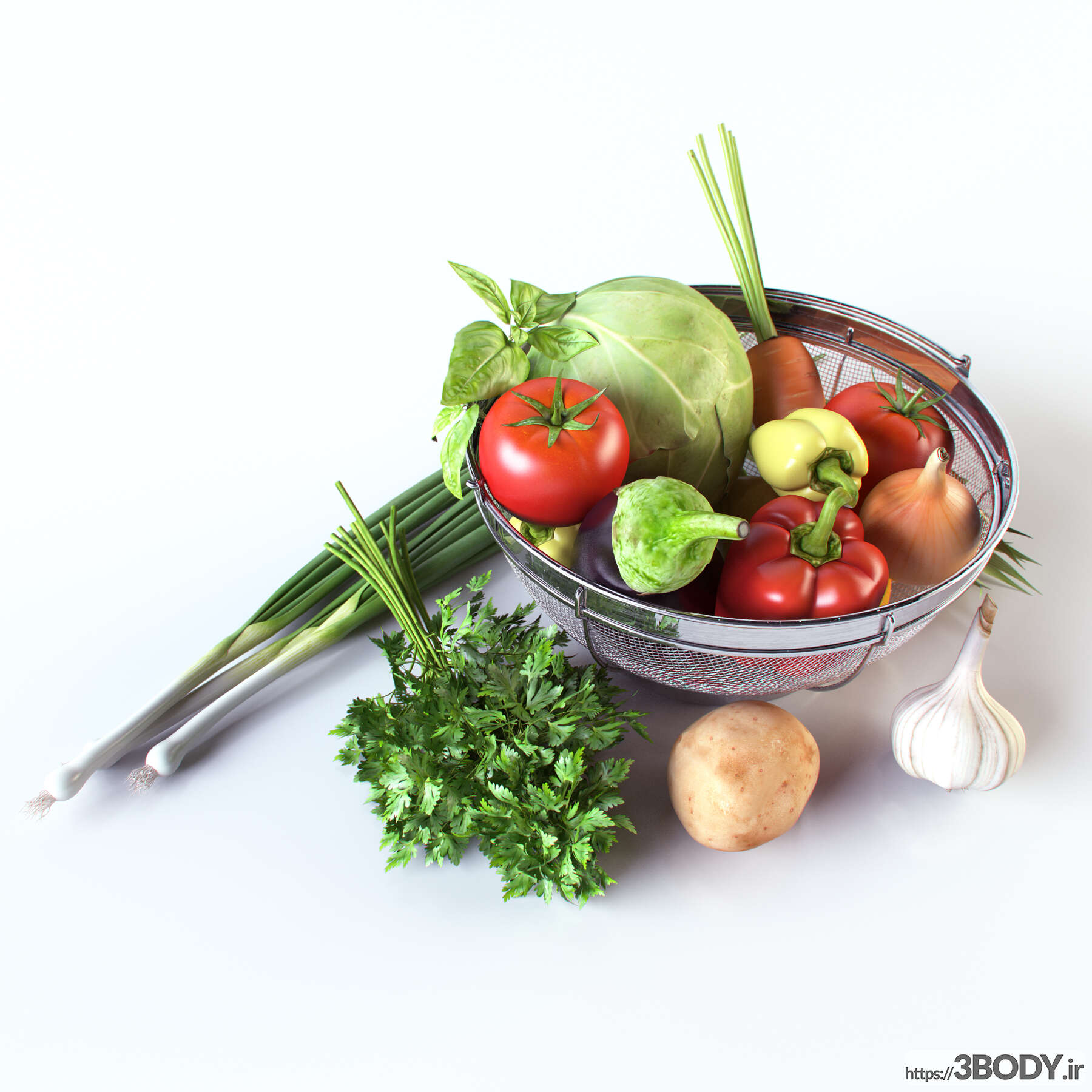 مدل سه بعدی سبزیجات در سبد خرید عکس 2