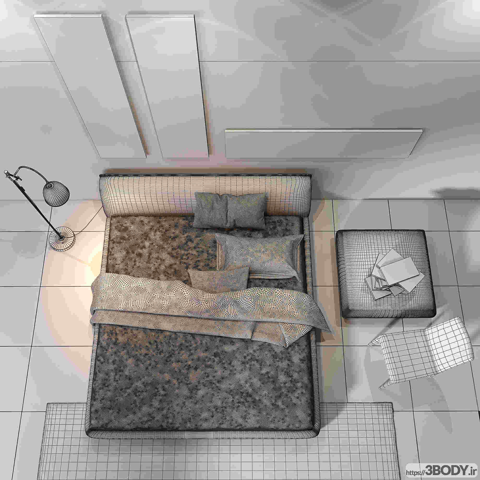 آبجکت سه بعدی تخت خواب تک نفره عکس 3
