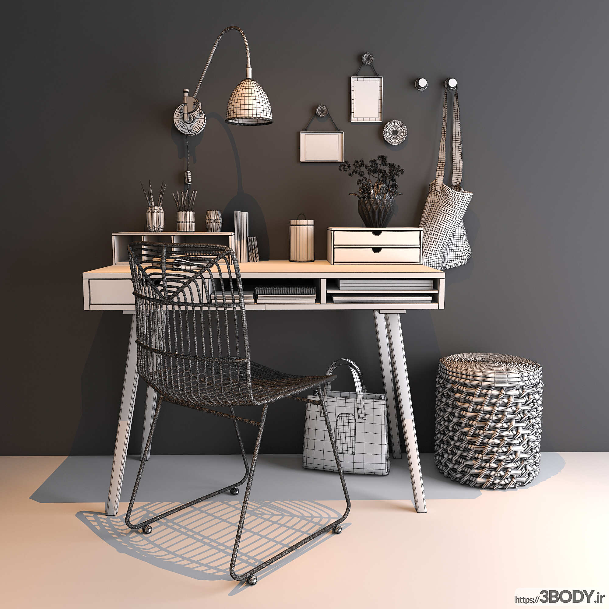 مدل سه بعدی میز و صندلی دفتر کار عکس 2