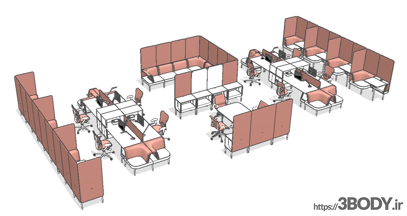 مدل سه بعدی اسکچاپ - صندلی و میز اداری عکس 1