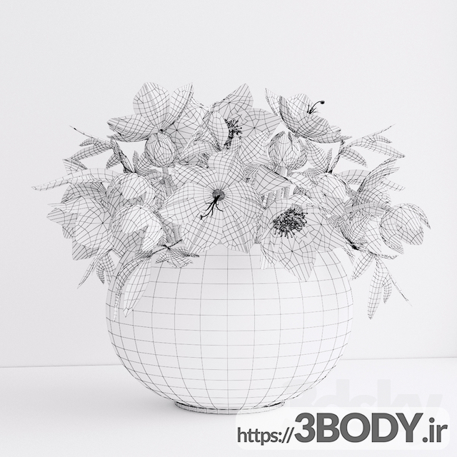 آبجکت سه بعدی دسته گل زینتی در گلدان عکس 2