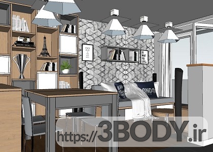 صحنه داخلی سالن پذیرایی و مبلمان آپارتمان برای sketchupt عکس 3