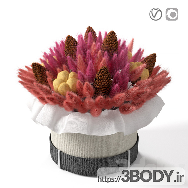 آبجکت سه بعدی گل مخروطی و گلدان عکس 1