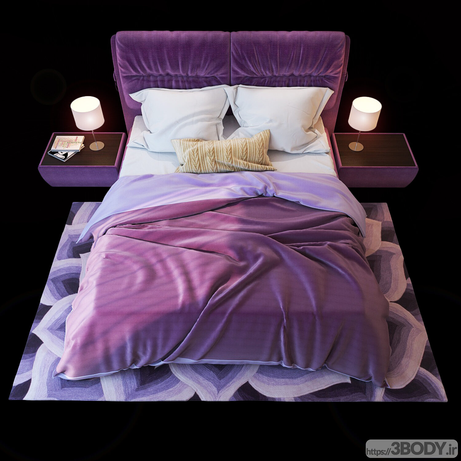 مدل سه بعدی تخت خواب دو نفره  بنفش عکس 1