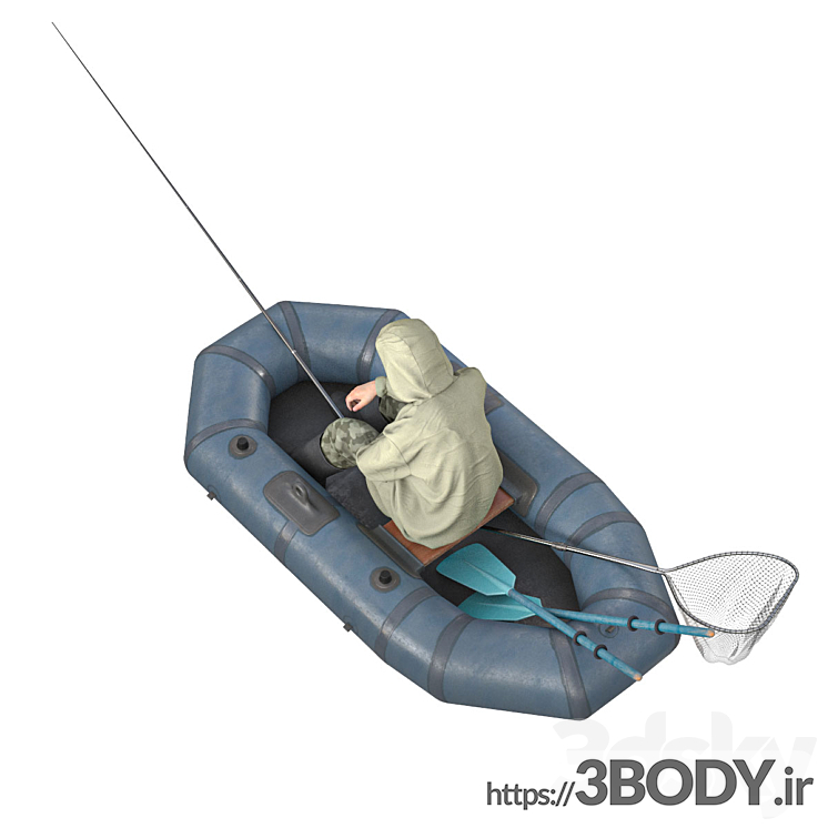 آبجکت سه بعدی ماهیگیر در قایق عکس 3