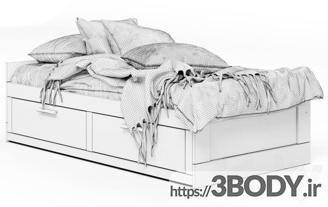 مدل سه بعدی تخت خواب طوسی عکس 2
