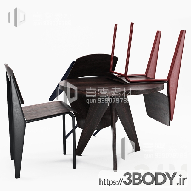 آبجکت سه بعدی  میز و صندلی چوبی عکس 1
