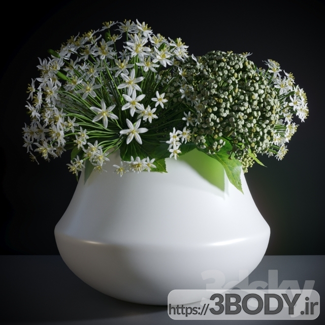مدل  سه بعدی گل و گلدان سفید عکس 1