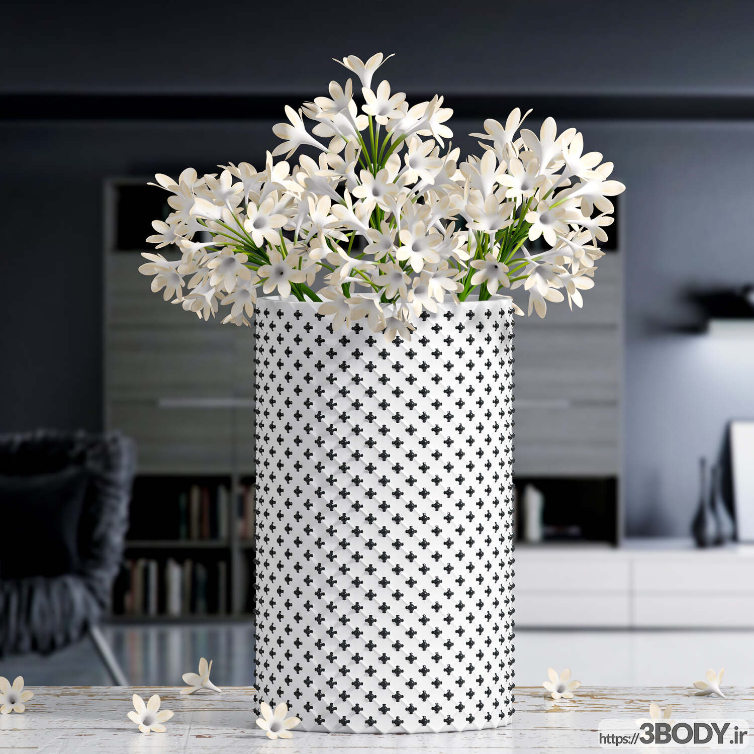 مدل سه بعدی گلدان گل سفید عکس 1