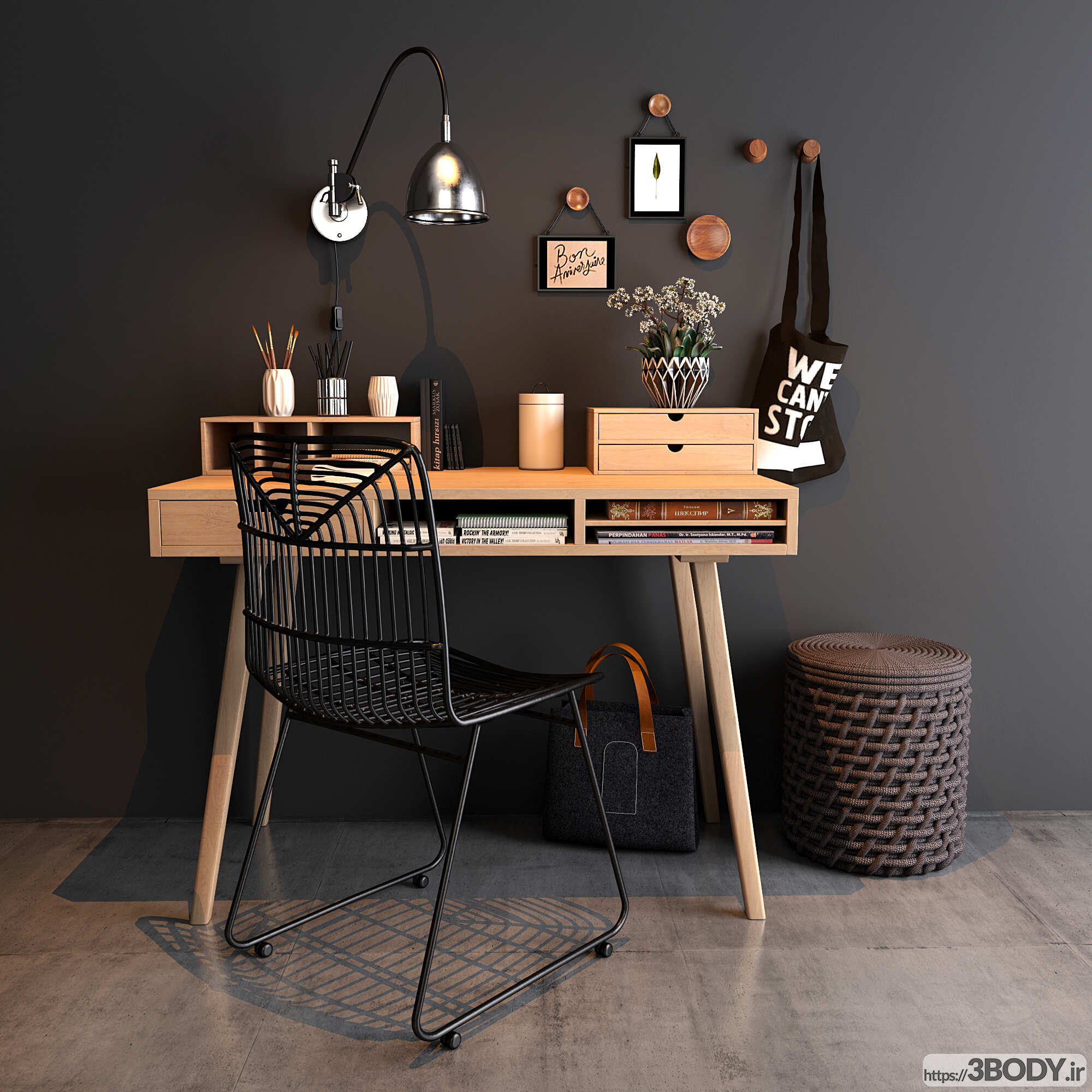 مدل سه بعدی میز و صندلی دفتر کار عکس 1