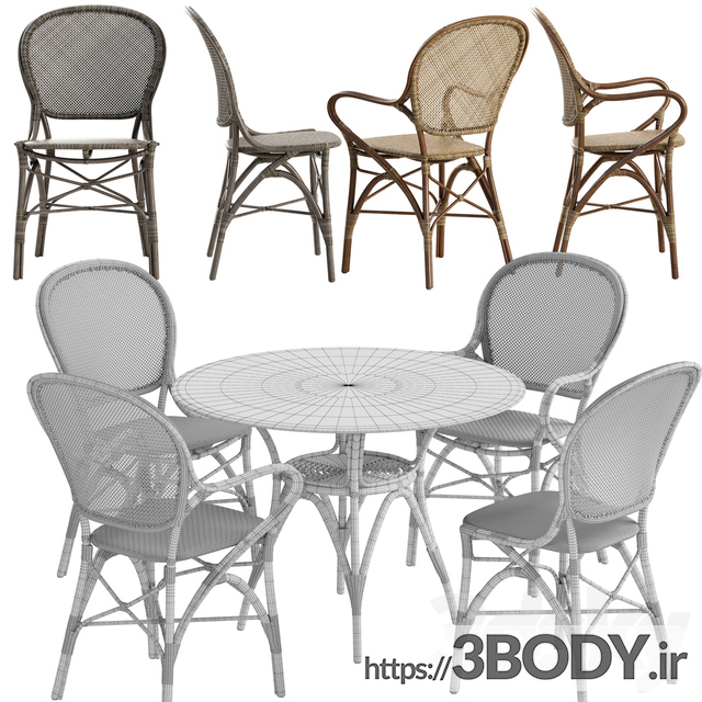 مدل سه بعدی ست میز اصلی صندلی روسینی طرح Sika عکس 2