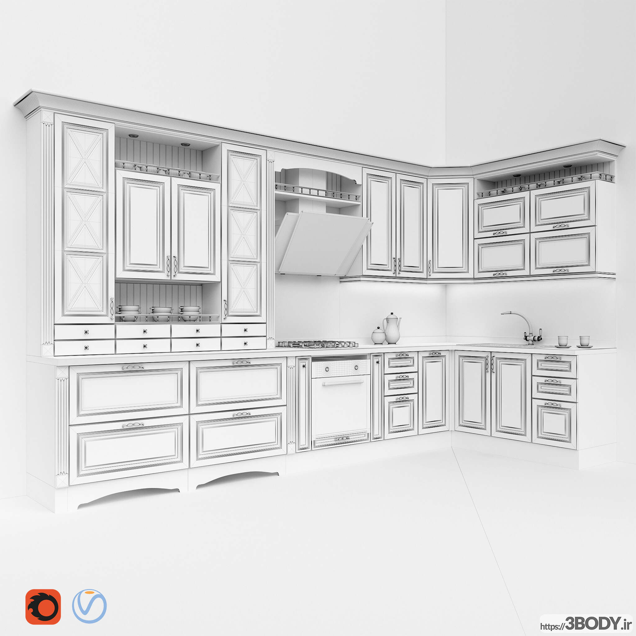 مدل سه بعدی کابینت کلاسیک آشپزخانه عکس 2